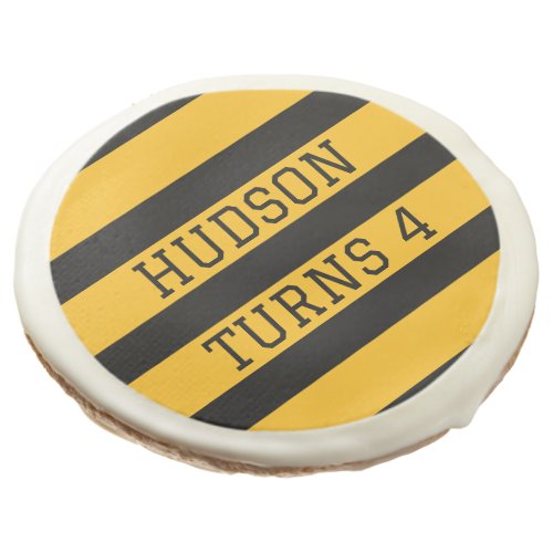 Custom Name Age Yellow Stripes Birthday Party Sugar Cookie