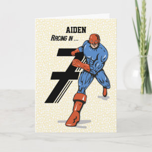Custom Name, Aiden, 7th Birthday Superhero Card