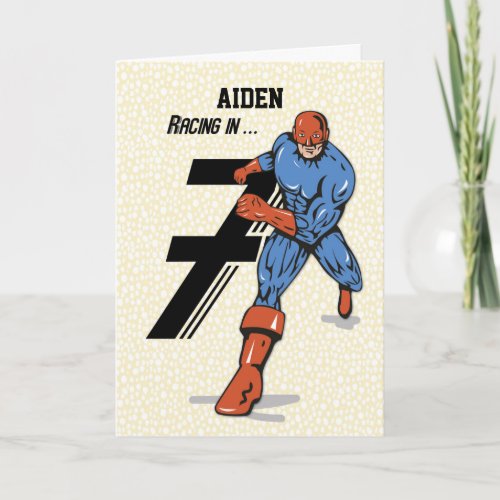 Custom Name Aiden 7th Birthday Superhero Card