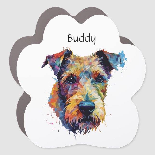 Custom Name Airedale Terrier Abstract Pop Art Car Magnet (Front)