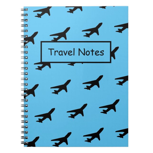 Custom Name Airplane Pattern Spiral Photo Notebook (Front)