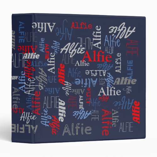 Custom name all over graphic text gray blue red 3 ring binder