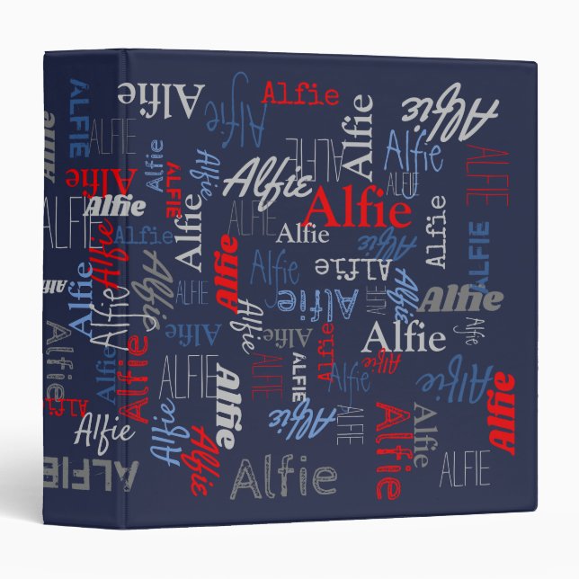 Custom name all over graphic text gray blue red 3 ring binder (Front/Spine)