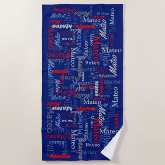 Custom name all over graphic text gray blue red beach towel