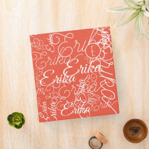 Custom Name all over Modern Monogram Orange-Red 3 Ring Binder
