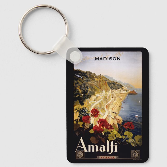 Custom name Amalfi Italy Vintage Travel Keychain (Front)