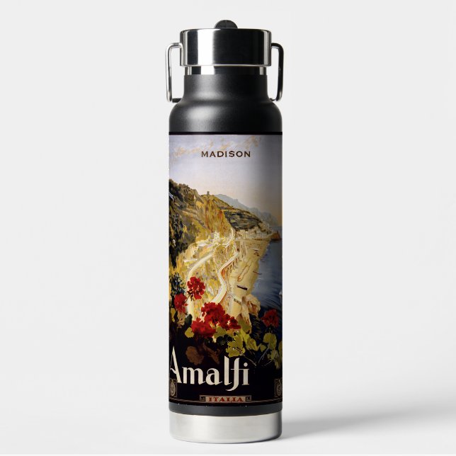 Custom name Amalfi Italy Water Bottle (Front)