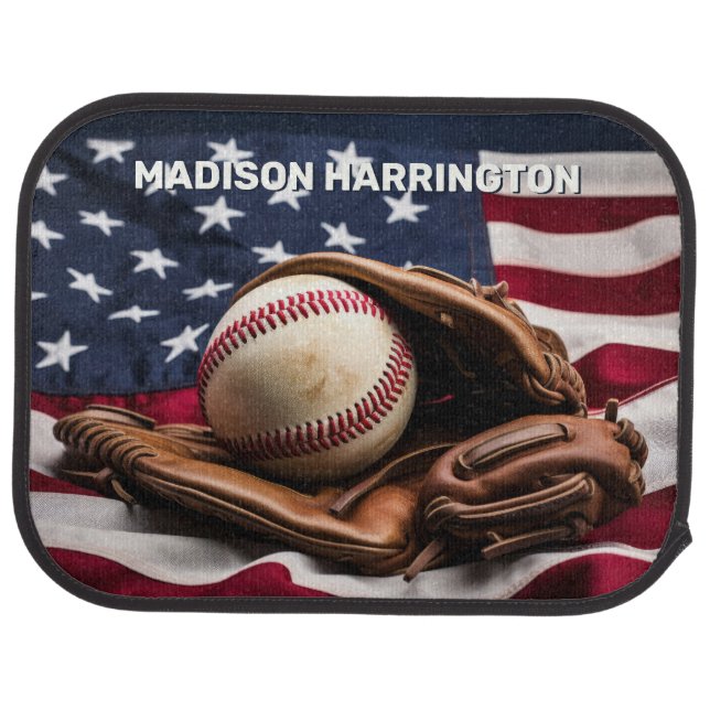 Custom Name American Baseball Car Floor Mat (Rear)