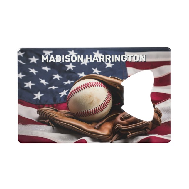 Custom Name American Baseball Credit Card Bottle Opener (Front (Horizontal))