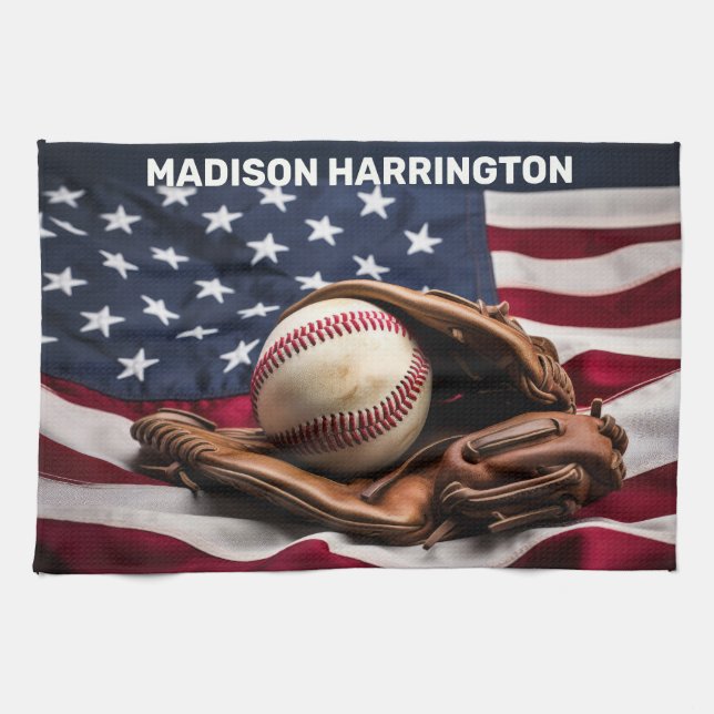 Custom Name American Baseball Kitchen Towel (Horizontal)