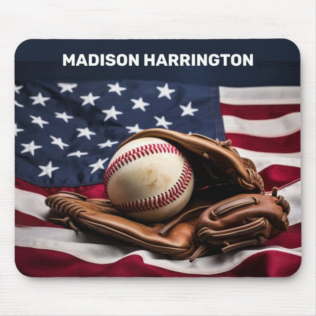 Custom Name American Baseball Mouse Pad (Front)