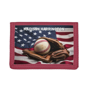Custom Name American Baseball Tri-fold Wallet