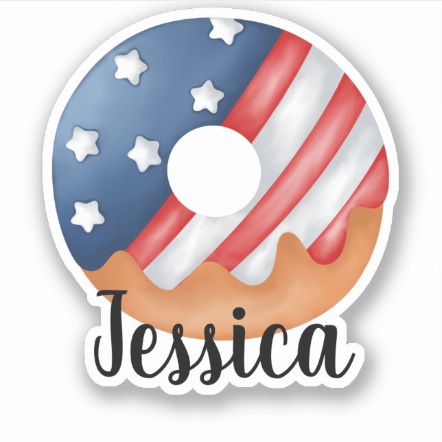 CUSTOM NAME AMERICAN FLAG DONUT STICKER (Front)