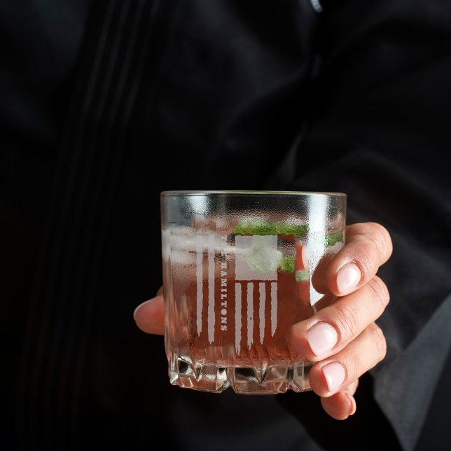 Custom Name American Flag Etched Gift Whiskey Rocks Glass (Creator Uploaded)