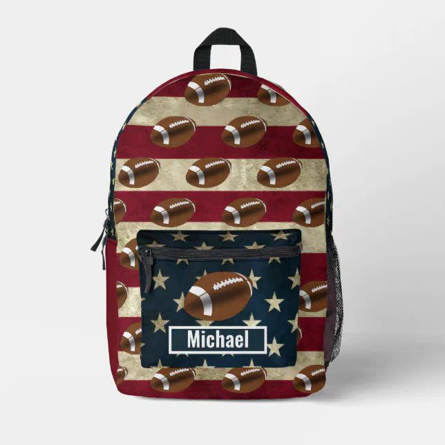 Custom Name American Flag Football Boys Backpack | Zazzle