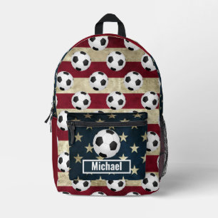 Custom Name American Flag Soccer Boys Backpack