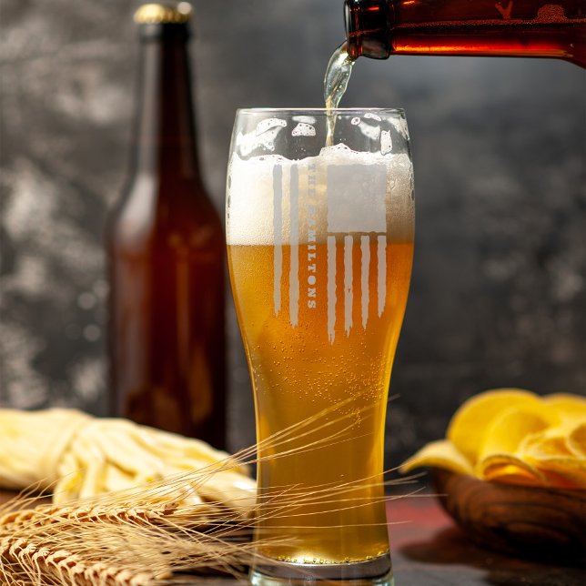 Custom Name American Patriotic Flag Etched Gift  Pilsner Glass (Creator Uploaded)