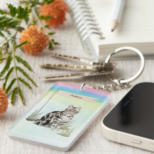 Custom Name American Short Hair Pet Cat Keychain
