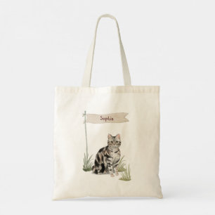 Custom Name American Short Hair Pet Cat Tote Bag