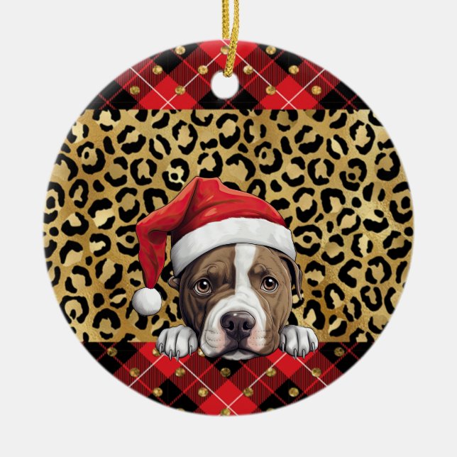 Custom Name American Staffordshire Terrier dog San Ceramic Ornament (Front)