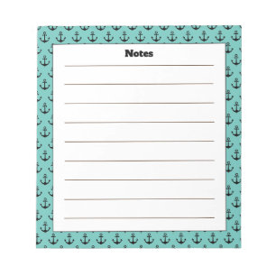 Custom Name Anchor Design with Turquoise Border Notepad
