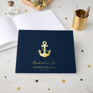Custom Name Anchor Navy & Gold Wedding Foil Guest Book