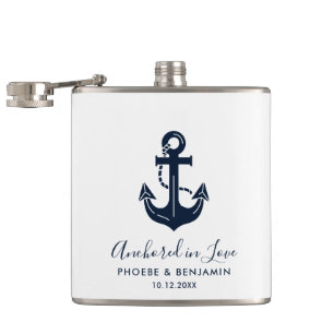 Custom Name Anchor Wedding Party Nautical Gift Flask