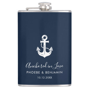 Custom Name Anchor Wedding Party Nautical Gift Flask