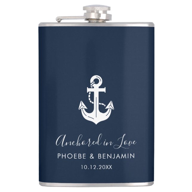 Custom Name Anchor Wedding Party Nautical Gift Flask (Front)