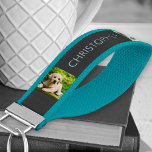 Custom Name and 6 Photo | Grey Aqua Wrist Keychain<br><div class="desc">Personalized wrist keychain in dark grey and aqua. The photo template is set up for you to add 6 of your favorite photos, which are displayed in square / instagram and vertical portrait formats. Your name is lettered in modern sans serif typography on one side. Your pictures display upright on...</div>