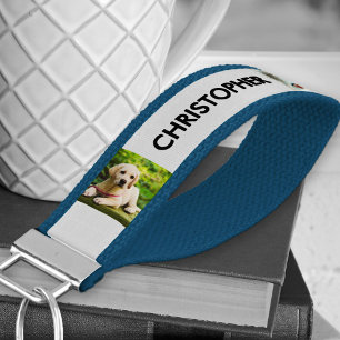 Custom Name and 6 Photo Grey Wrist Keychain