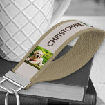 Custom Name and 6 Photo | Stone and Brown Wrist Keychain<br><div class="desc">Personalized wrist keychain in stone and brown. The photo template is set up for you to add 6 of your favorite photos, which are displayed in square / instagram and vertical portrait formats. Your name is lettered in modern sans serif typography on one side. Your pictures display upright on each...</div>