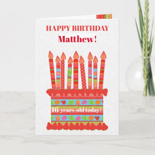 Custom Name and Age Birthday Cake Card (Front)