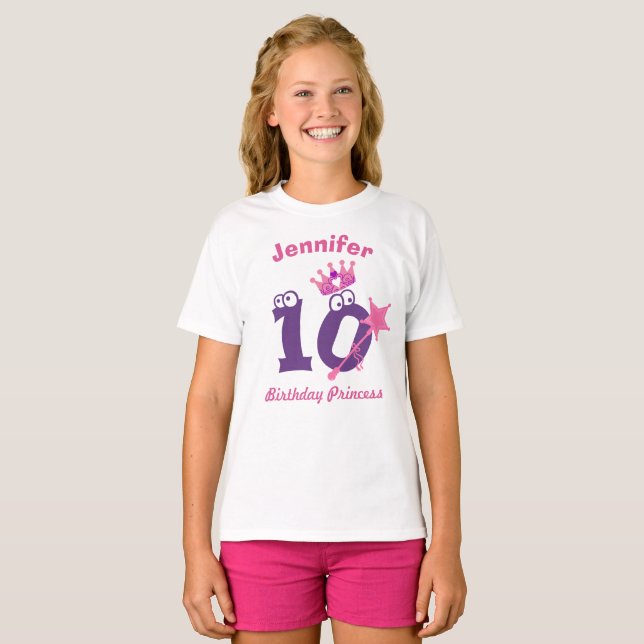 Custom Name and Age Birthday Princess T-Shirt (Front Full)