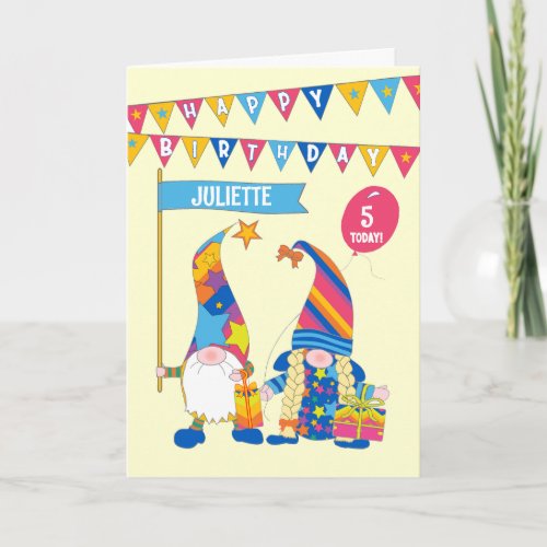 Custom Name and Age Birthday with Fun Gnomes Card
