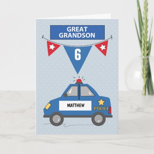 Custom Name and Age Great Grandson 6th Birthday Card