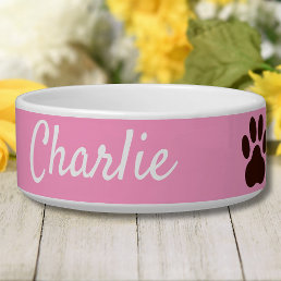 Custom Name And Color Paw Print Pet Bowl
