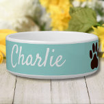 Custom Name And Color Paw Print Pet Bowl<br><div class="desc">Add a pet name and create a perfect personalized pet bowl. Click CUSTOMIZE to change the background or text color. You can TRANSFER this DESIGN on other Zazzle products and adjust it to fit most of the Zazzle items. You can also click the CUSTOMIZE button to add, delete or change...</div>