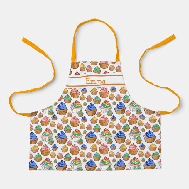 Custom Name and Cupcake Print Apron for Kids (Front)