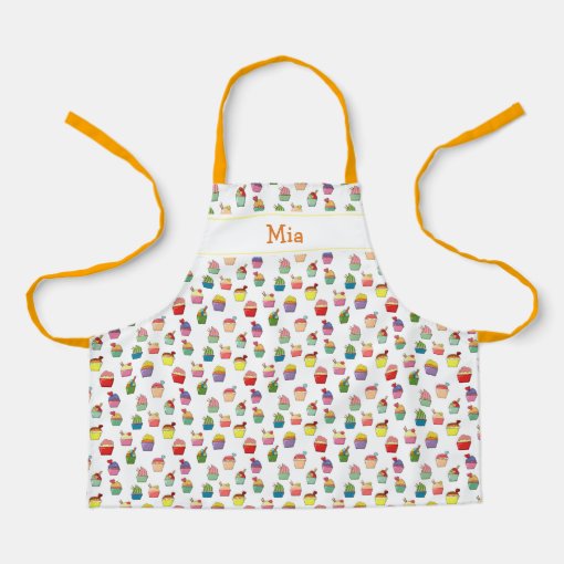 Custom Name and Cupcake Print Apron for Kids | Zazzle