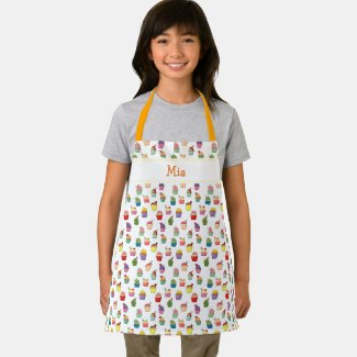 Custom Name and Cupcake Print Apron for Kids