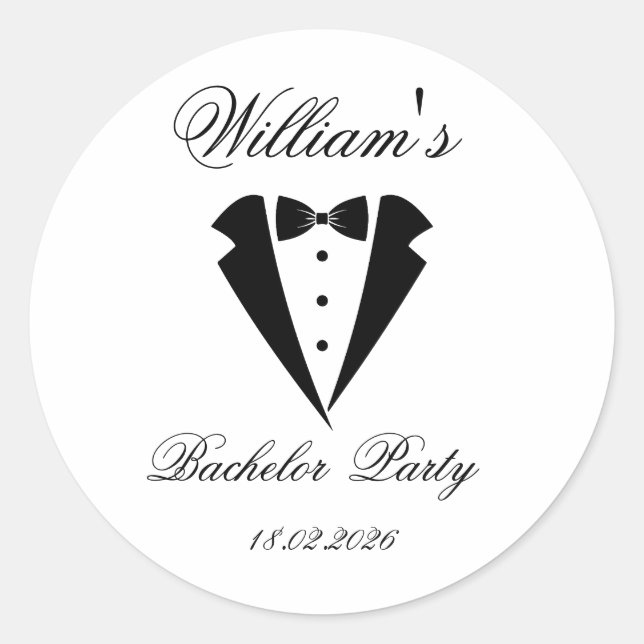 Custom Name And Date Bachelor party Classic Round Sticker (Front)