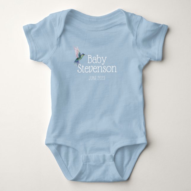 Custom Name and Date Gender Neutral Baby Bodysuit  (Front)