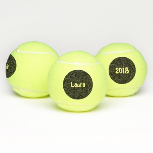 Custom Name and Date on black dot Tennis Balls