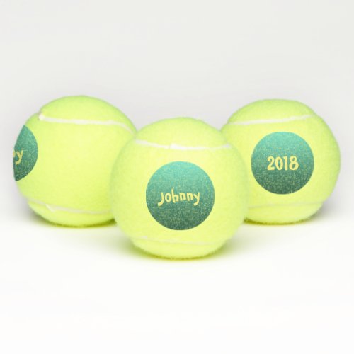 Custom Name and Date on teal green dot Tennis Balls