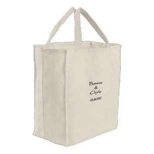 Custom Name and Date Symbol of Love Design Natural Embroidered Tote Bag