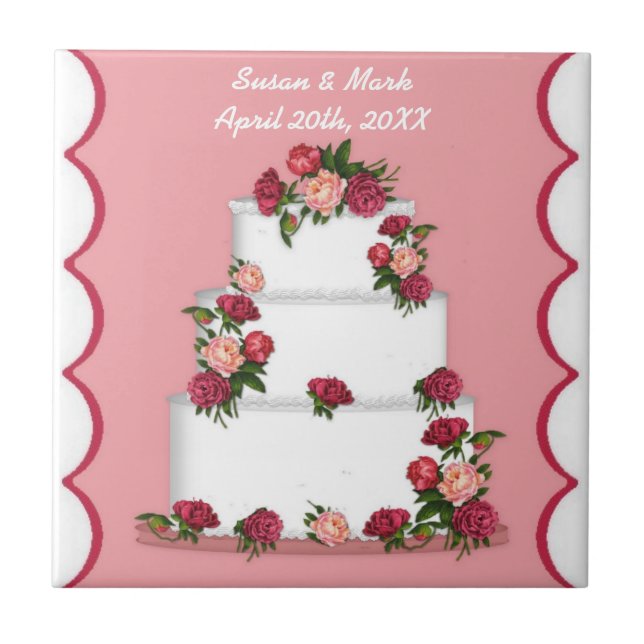 Custom Name And Date Wedding Cake Tile (Front)