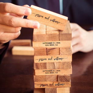 Custom name and date Wedding Monogram Topple Tower