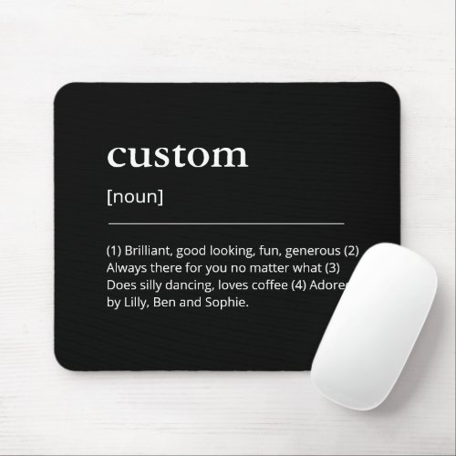 Custom Name and Definition black modern dictionary Mouse Pad