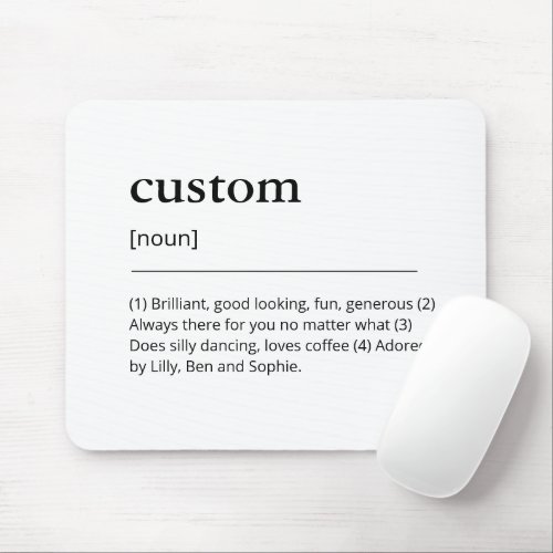 Custom Name and Definition white modern dictionary Mouse Pad